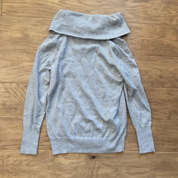 Chico’s Sweater Size 1 (M) Silver Metallic Cowl Neck - Picture 2 of 6